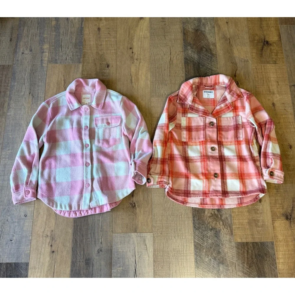 Old Navy Cat & Jack Girls Plaid Shacket Bundle Pink Orange Size M 8 2pc Lot